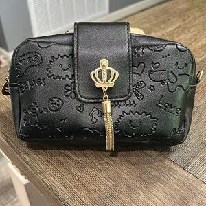 Elegant Black Embossed Crossbody Bag